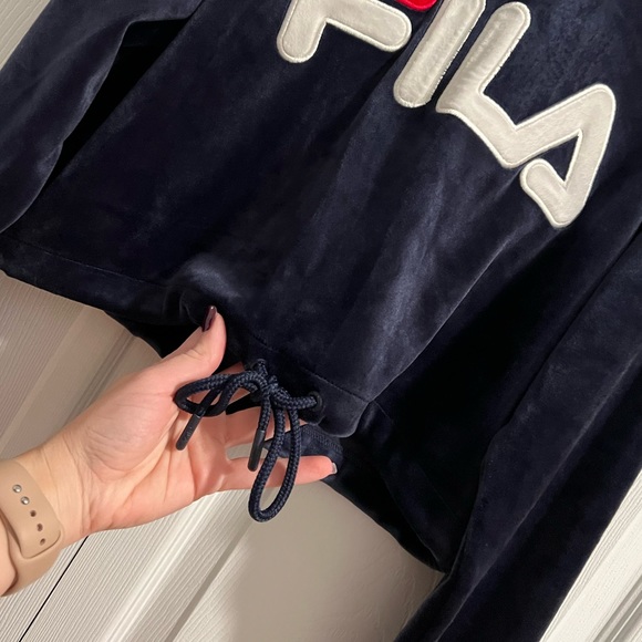 Fila Velour cropped hoodie Navy Small super soft! - Picture 2 of 8